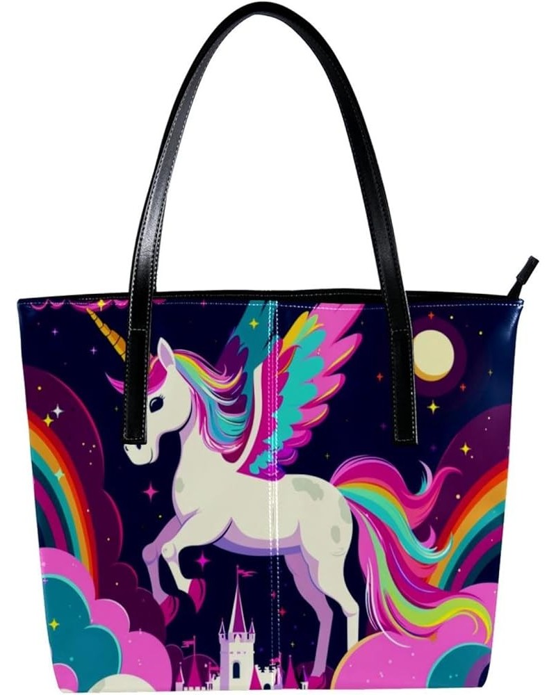 Tote Bag, Large Tote Bags for Women, Women's Tote Handbags, Unicorn Castle Sky Rainbow, Tote Bag for Work Design 5802 $25.36 ...