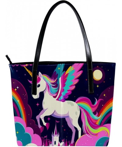 Tote Bag, Large Tote Bags for Women, Women's Tote Handbags, Unicorn Castle Sky Rainbow, Tote Bag for Work Design 5802 $25.36 ...