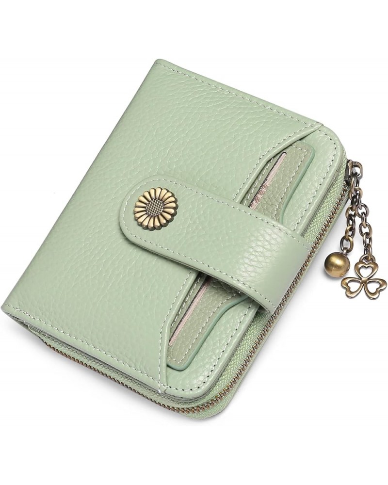 Wallet for Women Leather Small RFID Blocking Bifold Zipper Pocket Card Holder with ID Window A09 Light Green Lychee $13.51 Wa...