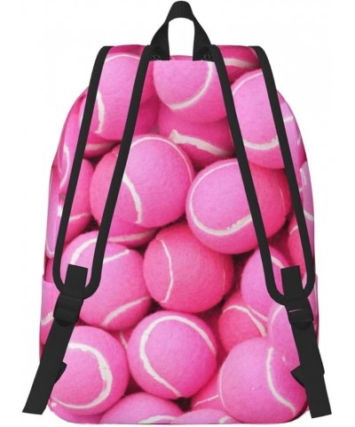 Bright Pink Tennis Balls Print Unisex Canvas Backpack Cute Backpack For Travel Sports Casual Aesthetic Backpack Black Medium ...