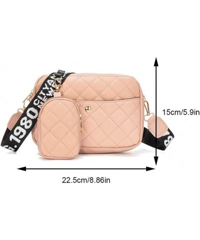 Women Lattice Bag Quilted Mobile Phone Bag PU Leather Solid Color Wide Letter Strap Simple Bag with Matching Clutch S Pink $7...