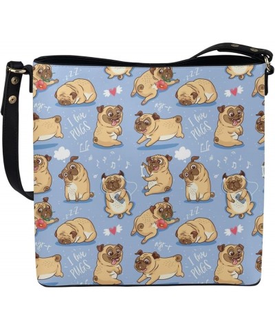 Hobo Bags for Women PU Leather Handbag Crossbody Bucket Tote Purse Ladies Shoulder Bags Funny Pugs $22.09 Totes