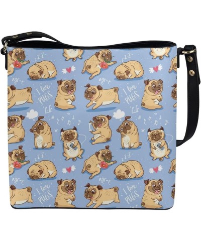 Hobo Bags for Women PU Leather Handbag Crossbody Bucket Tote Purse Ladies Shoulder Bags Funny Pugs $22.09 Totes