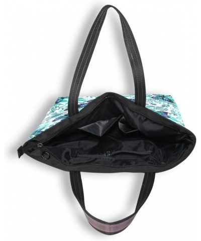 Womens Tote Bag, Teal Butterflies Ladies Zip Shoulder Handbags $12.47 Shoulder Bags