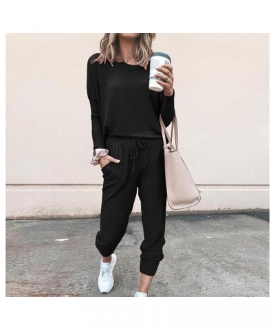 2 piece outfits for women Solid Color Long Sleeve Crewneck Pullover Tops And Long Pants Sweatsuits Tracksuits 9-blue $10.28 C...