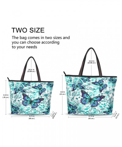 Womens Tote Bag, Teal Butterflies Ladies Zip Shoulder Handbags $12.47 Shoulder Bags