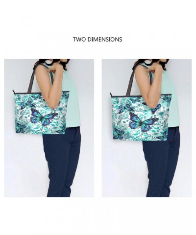 Womens Tote Bag, Teal Butterflies Ladies Zip Shoulder Handbags $12.47 Shoulder Bags