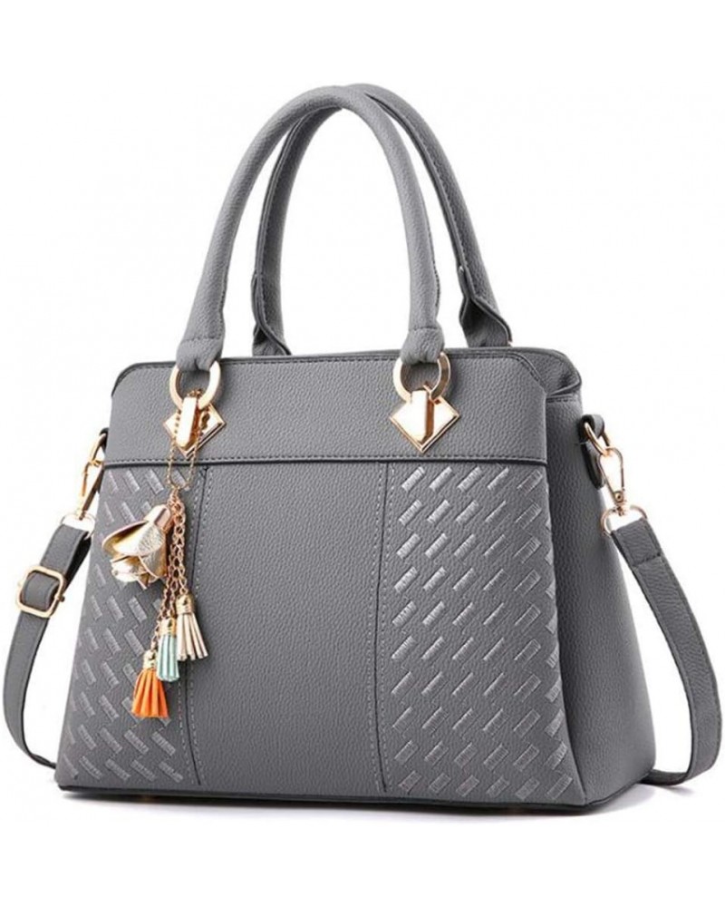 Top-Handle Handbags Purse Satchel for Women Soft PU Leather Crossbody Shoulder Bag with Tassel Pendant Drak Gray $12.21 Totes