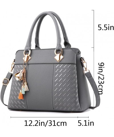 Top-Handle Handbags Purse Satchel for Women Soft PU Leather Crossbody Shoulder Bag with Tassel Pendant Drak Gray $12.21 Totes