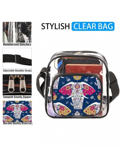 Mandala Animal Elephant Clear Crossbody Bag Stadiums Approved Clear Messenger Shoulder Bag with Adjustable Strap for Work, Tr...