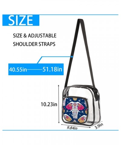 Mandala Animal Elephant Clear Crossbody Bag Stadiums Approved Clear Messenger Shoulder Bag with Adjustable Strap for Work, Tr...