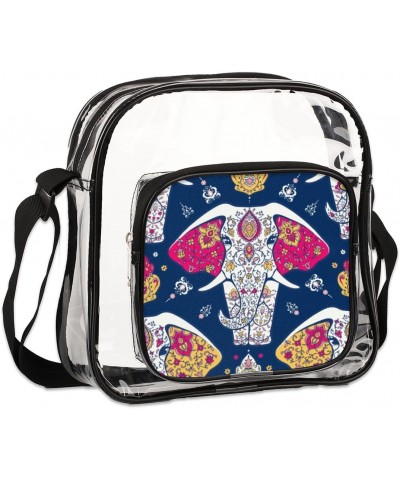 Mandala Animal Elephant Clear Crossbody Bag Stadiums Approved Clear Messenger Shoulder Bag with Adjustable Strap for Work, Tr...