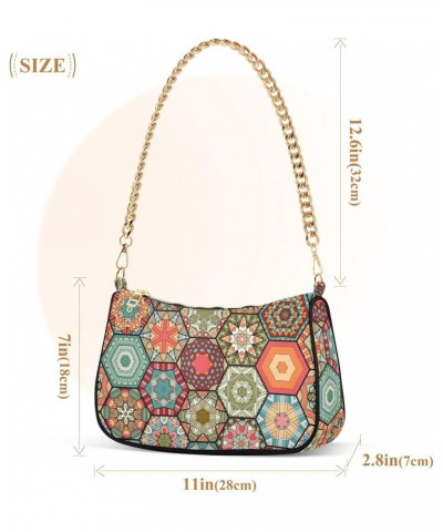 Shoulder Bags for Women Ethnic Style Hexagonal Crossbody Bags Tote Handbag Stylish Clutch Purse with Chain Strap 7.1x11x2.8 i...