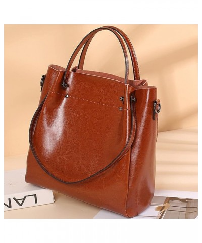 Top Handle Tote Bag Oil Wax Leather Shoulder Bag Genuine Leather Handbag Retro Satchel Hobo Purse Blue $52.46 Totes