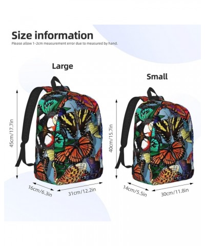 Hand Drawn Color Butterfly Print Unisex Canvas Backpack Cute Backpack For Travel Sports Casual Aesthetic Backpack Black Mediu...