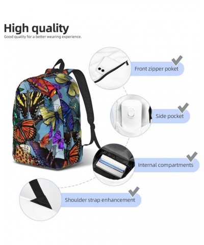 Hand Drawn Color Butterfly Print Unisex Canvas Backpack Cute Backpack For Travel Sports Casual Aesthetic Backpack Black Mediu...