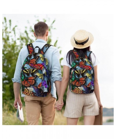 Hand Drawn Color Butterfly Print Unisex Canvas Backpack Cute Backpack For Travel Sports Casual Aesthetic Backpack Black Mediu...