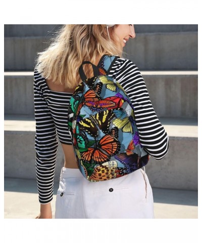 Hand Drawn Color Butterfly Print Unisex Canvas Backpack Cute Backpack For Travel Sports Casual Aesthetic Backpack Black Mediu...