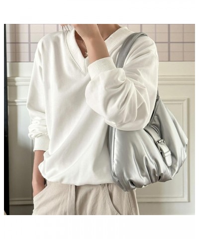 Soft Cloud Armpit Bag PU Leather Ruffles Bag Solid Color Women Padded Shoulder Bag Ladies Leisure Handbag Silver $10.25 Shoul...