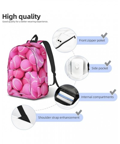 Bright Pink Tennis Balls Print Unisex Canvas Backpack Cute Backpack For Travel Sports Casual Aesthetic Backpack Black Medium ...