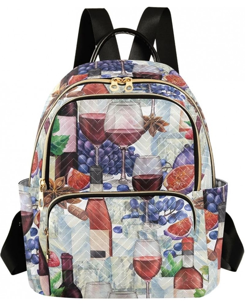 Watercolor Bottles and Glasses Of Red Wine Casual Fashion Polyester Travel Rucksack Shoulder Bag Color Small $18.50 Backpacks