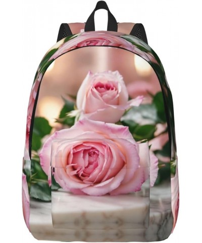 Pink Rose Print Casual Double Shoulder Daypack,Anti-Theft Travel Canvas Backpack For Men And Women Black Medium $20.62 Backpacks