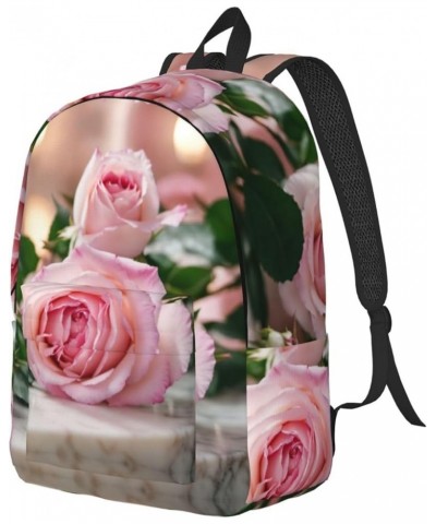 Pink Rose Print Casual Double Shoulder Daypack,Anti-Theft Travel Canvas Backpack For Men And Women Black Medium $20.62 Backpacks