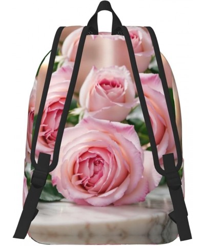 Pink Rose Print Casual Double Shoulder Daypack,Anti-Theft Travel Canvas Backpack For Men And Women Black Medium $20.62 Backpacks