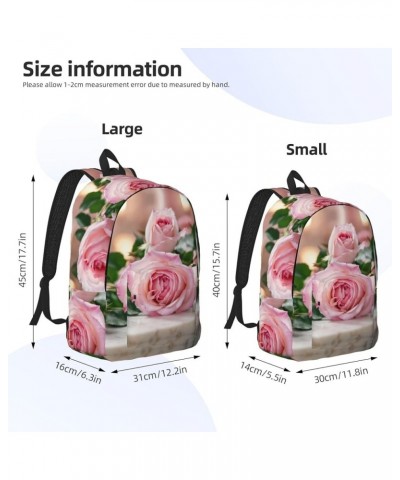 Pink Rose Print Casual Double Shoulder Daypack,Anti-Theft Travel Canvas Backpack For Men And Women Black Medium $20.62 Backpacks