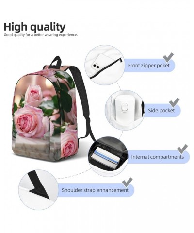 Pink Rose Print Casual Double Shoulder Daypack,Anti-Theft Travel Canvas Backpack For Men And Women Black Medium $20.62 Backpacks