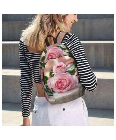 Pink Rose Print Casual Double Shoulder Daypack,Anti-Theft Travel Canvas Backpack For Men And Women Black Medium $20.62 Backpacks