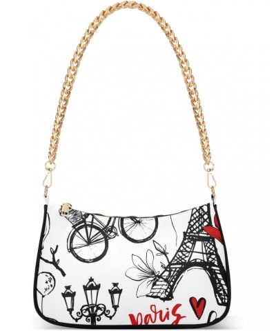 Small Chain Shoulder Bag for Women Romantic Travel Eiffel Tower Paris Hobo Handbags Tote Clutch Bag Ladies Crossbody Bag Purs...