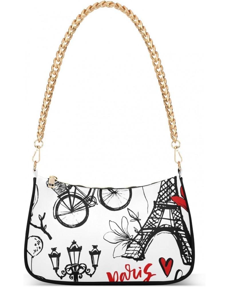 Small Chain Shoulder Bag for Women Romantic Travel Eiffel Tower Paris Hobo Handbags Tote Clutch Bag Ladies Crossbody Bag Purs...