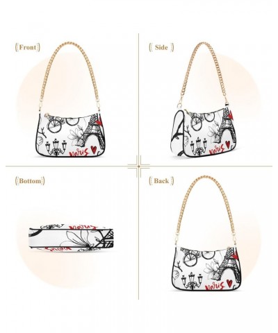 Small Chain Shoulder Bag for Women Romantic Travel Eiffel Tower Paris Hobo Handbags Tote Clutch Bag Ladies Crossbody Bag Purs...