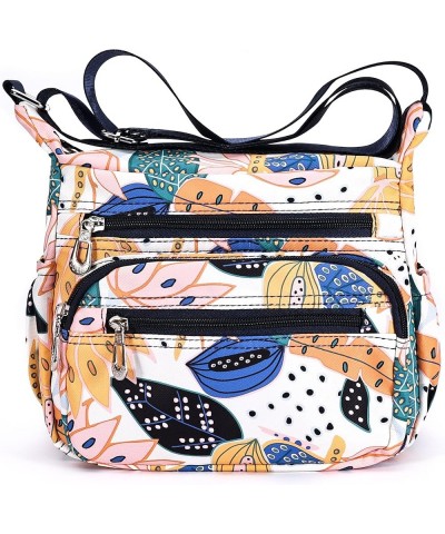 Nylon Floral Multi-Pocket Crossbody Purse Bags for Women Travel Shoulder Bag T09-leaves Leaves $14.81 Crossbody Bags