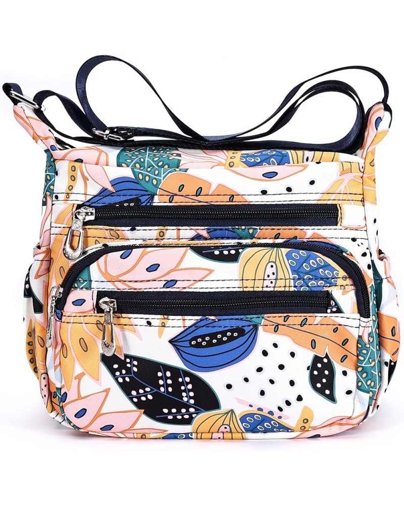 Nylon Floral Multi-Pocket Crossbody Purse Bags for Women Travel Shoulder Bag T09-leaves Leaves $14.81 Crossbody Bags