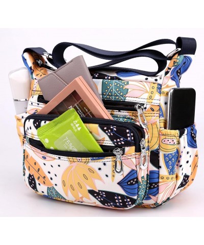 Nylon Floral Multi-Pocket Crossbody Purse Bags for Women Travel Shoulder Bag T09-leaves Leaves $14.81 Crossbody Bags