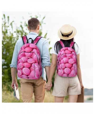 Bright Pink Tennis Balls Print Unisex Canvas Backpack Cute Backpack For Travel Sports Casual Aesthetic Backpack Black Medium ...