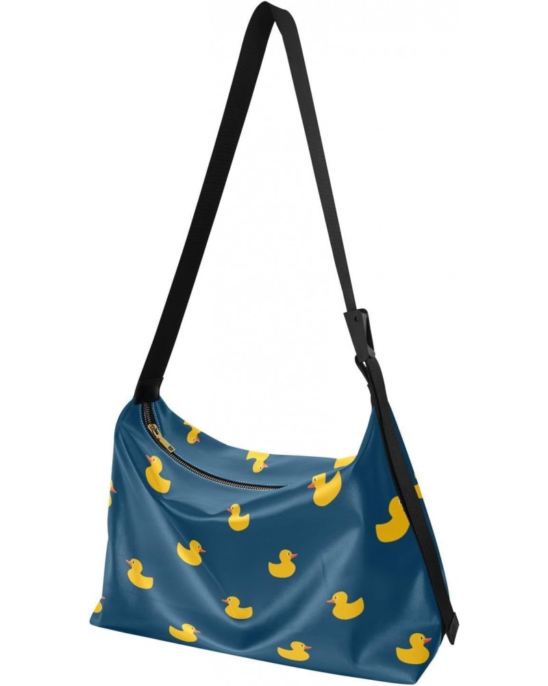 Blue Yellow Ducks Hobo Shoulder Bag for Women Men PU Leather Crossbody Bag Slouchy Tote Handbags for Travel Work $17.48 Totes