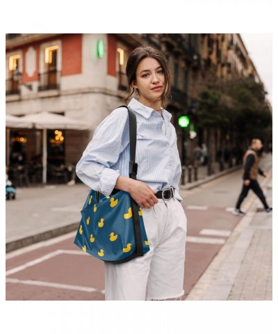 Blue Yellow Ducks Hobo Shoulder Bag for Women Men PU Leather Crossbody Bag Slouchy Tote Handbags for Travel Work $17.48 Totes