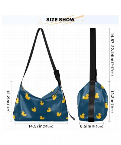 Blue Yellow Ducks Hobo Shoulder Bag for Women Men PU Leather Crossbody Bag Slouchy Tote Handbags for Travel Work $17.48 Totes