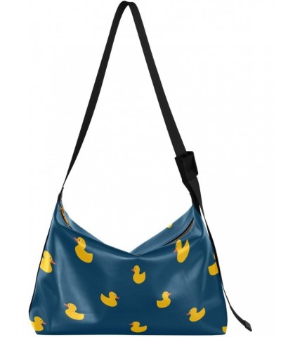 Blue Yellow Ducks Hobo Shoulder Bag for Women Men PU Leather Crossbody Bag Slouchy Tote Handbags for Travel Work $17.48 Totes