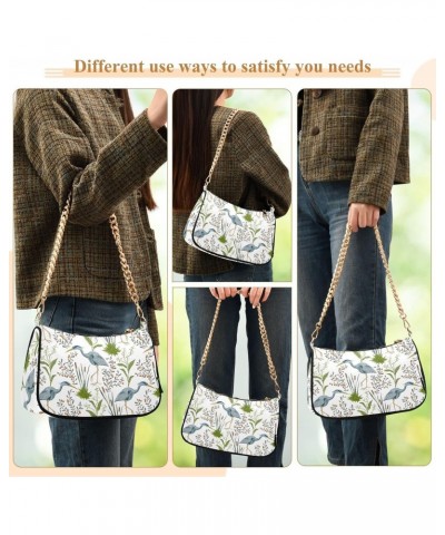 Heron Bird Plant Women Shoulder Bag Clutch Chain Purse Handbags with Zipper Pocket Tote Hobo Bag for Party Travel $12.30 Totes