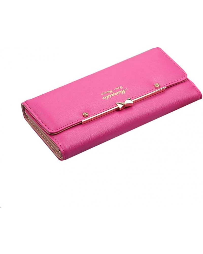 Women Cute Bowknot Wallet Trifold Large Capacity Long Purse Rose red $12.73 Wallets