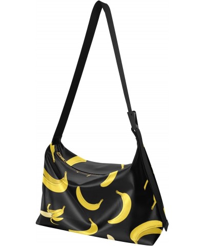 Cartoon Bananas Black Hobo Shoulder Bag for Women Men PU Leather Crossbody Bag Slouchy Tote Handbags for Work Travel $19.79 T...