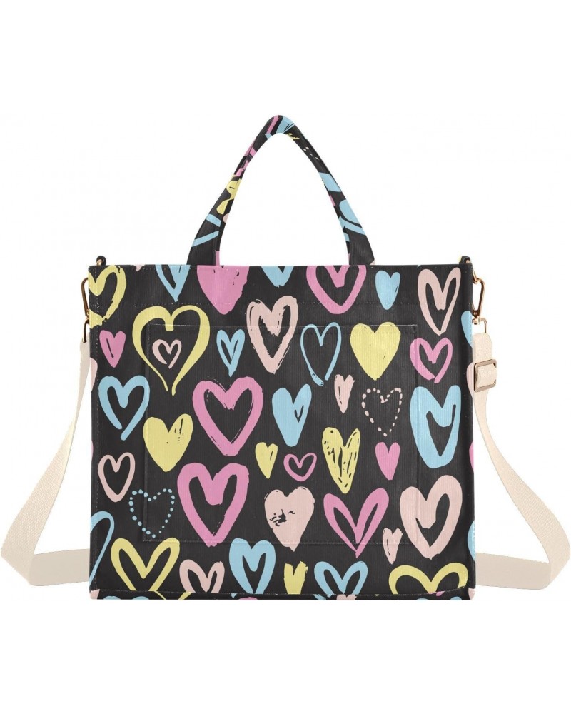 Colorful Hearts Corduroy Tote Bag for Women Hobo Crossbody Bags Valentine's Day Shoulder HandBag, S $10.57 Totes