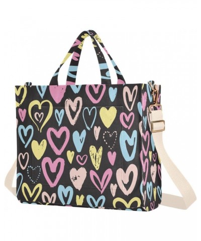 Colorful Hearts Corduroy Tote Bag for Women Hobo Crossbody Bags Valentine's Day Shoulder HandBag, S $10.57 Totes