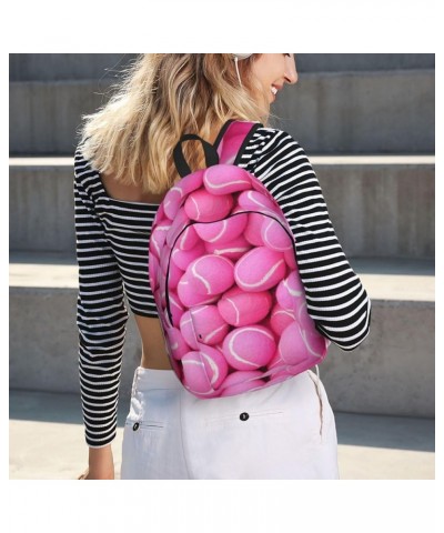 Bright Pink Tennis Balls Print Unisex Canvas Backpack Cute Backpack For Travel Sports Casual Aesthetic Backpack Black Medium ...