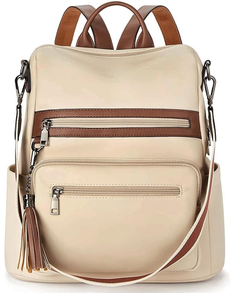 Womens Backpack Purse Vegan Leather Large Travel Backpack College Shoulder Bag with Tassel 1-beige-brown $20.50 Backpacks