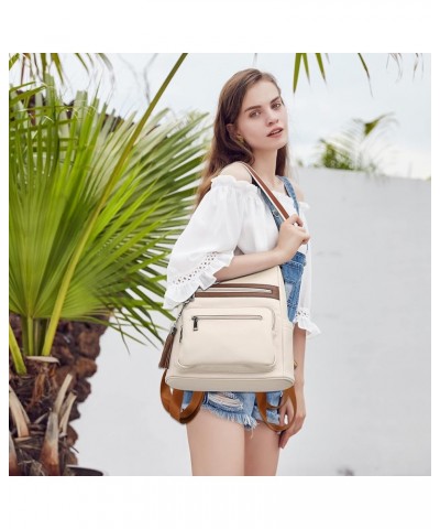 Womens Backpack Purse Vegan Leather Large Travel Backpack College Shoulder Bag with Tassel 1-beige-brown $20.50 Backpacks